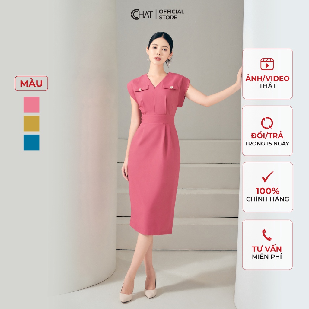 Đầm Nữ 𝐂𝐂𝐇𝐀𝐓 Kiểu Sát Nách 2 Nắp Túi Dáng Ôm Chất Voan Cao Cấp 11VSS2005OT
