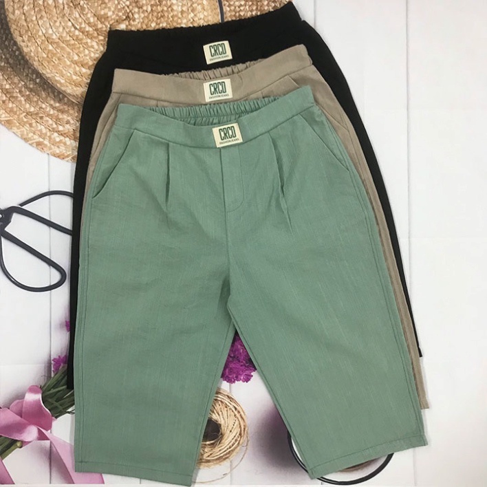 Quần lửng nữ mặc nhà cạp chun, vải đũi hàn cao cấp, thoáng mát