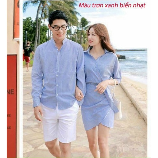 ĐỒ ĐÔI DẠO BIỂN GỒM ÁO SƠ MI NAM VÀ ĐẦM NỮ