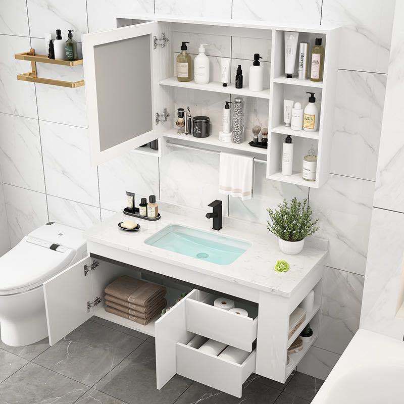 Phòng tắm bắc âu gỗ đặc tủ chậu rửa kết hợp trang điểm gương đơn giản1 | BigBuy360 - bigbuy360.vn