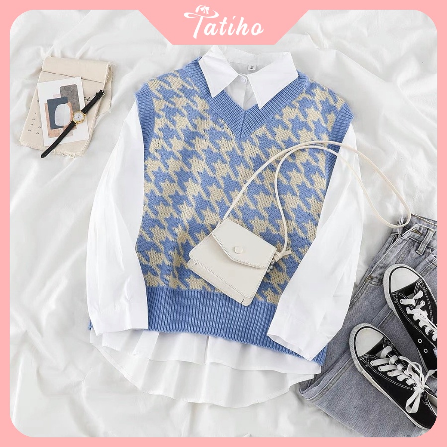 [Hàng Xịn, Giá Tốt] Áo Gile Len Trơn ( Áo Không Tay) Phong Cách Thời Trang Vintage Họa Tiết Caro Hottrend - Mã AK014