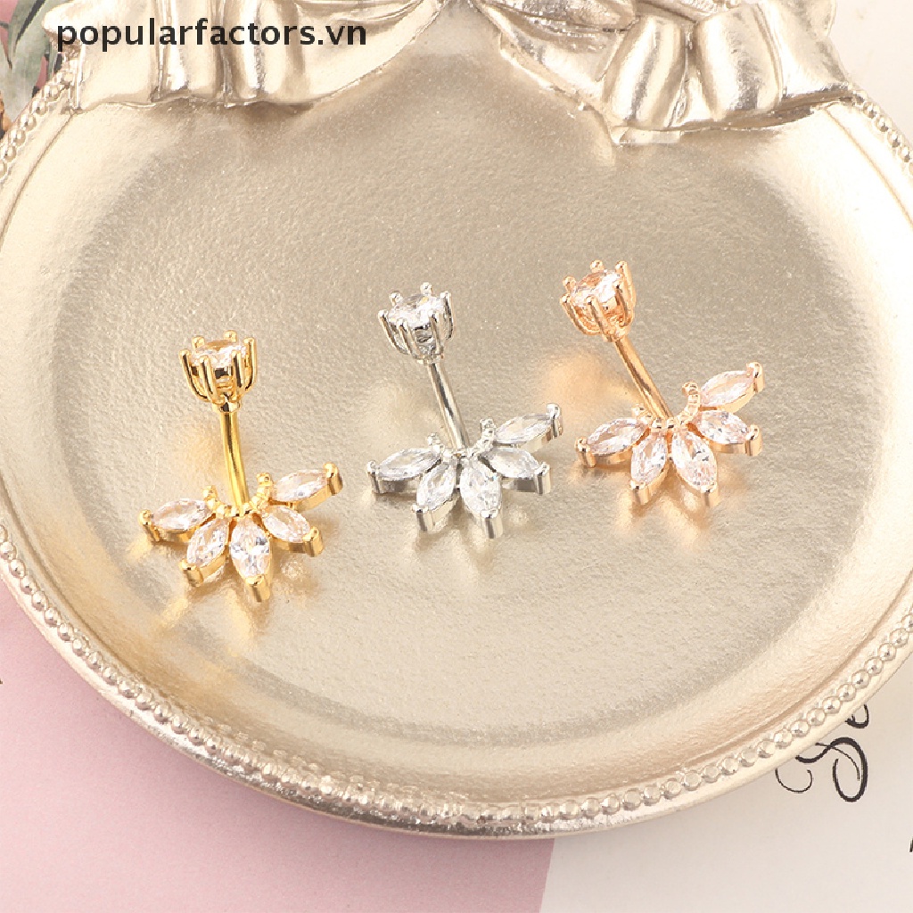 Khuyên rốn bằng thép không gỉ hình hoa đính pha lê