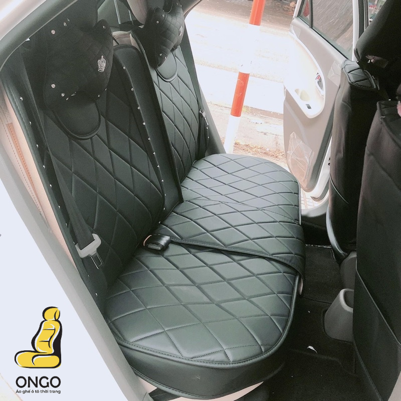 Áo Ghế Ô tô Da Trần Chỉ Trám Logo Thiên Nga/Vương Miện - Tặng Bọc Vô Lăng + Tựa Đầu + Tựa Lưng
