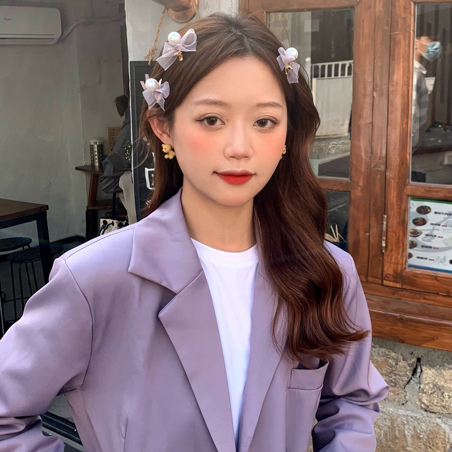 Kẹp tóc hình nơ đính ngọc trai xinh xắn dành cho nữ