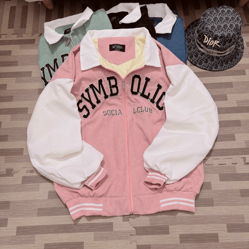 Áo Khoác Nhung Nữ Cổ Bẻ Thêu Logo 2 Lớp Form Rộng Mặc Đẹp Hot Trend NEW UNISEX