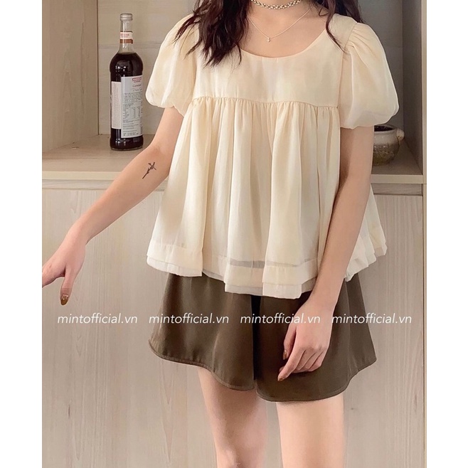 Set áo babydoll buộc nơ sau tơ mềm Pea Store