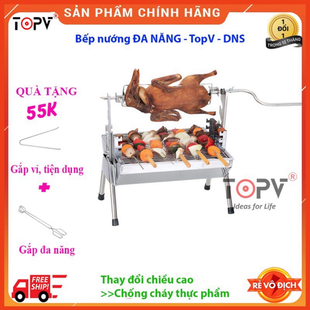 Bếp nướng than hoa đa năng TOPV  2 in 1,bếp nướng than hoa không khói,nướng ngoài trời,lò nướng thịt bằng than,inox DNS 