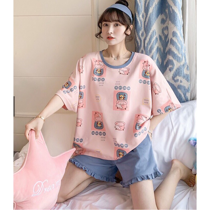 Bộ đồ nữ mặc nhà quần đùi cáo cộc tay hoạt hình cực kì đáng yêu cute - 𝐁𝐋𝟓𝟕