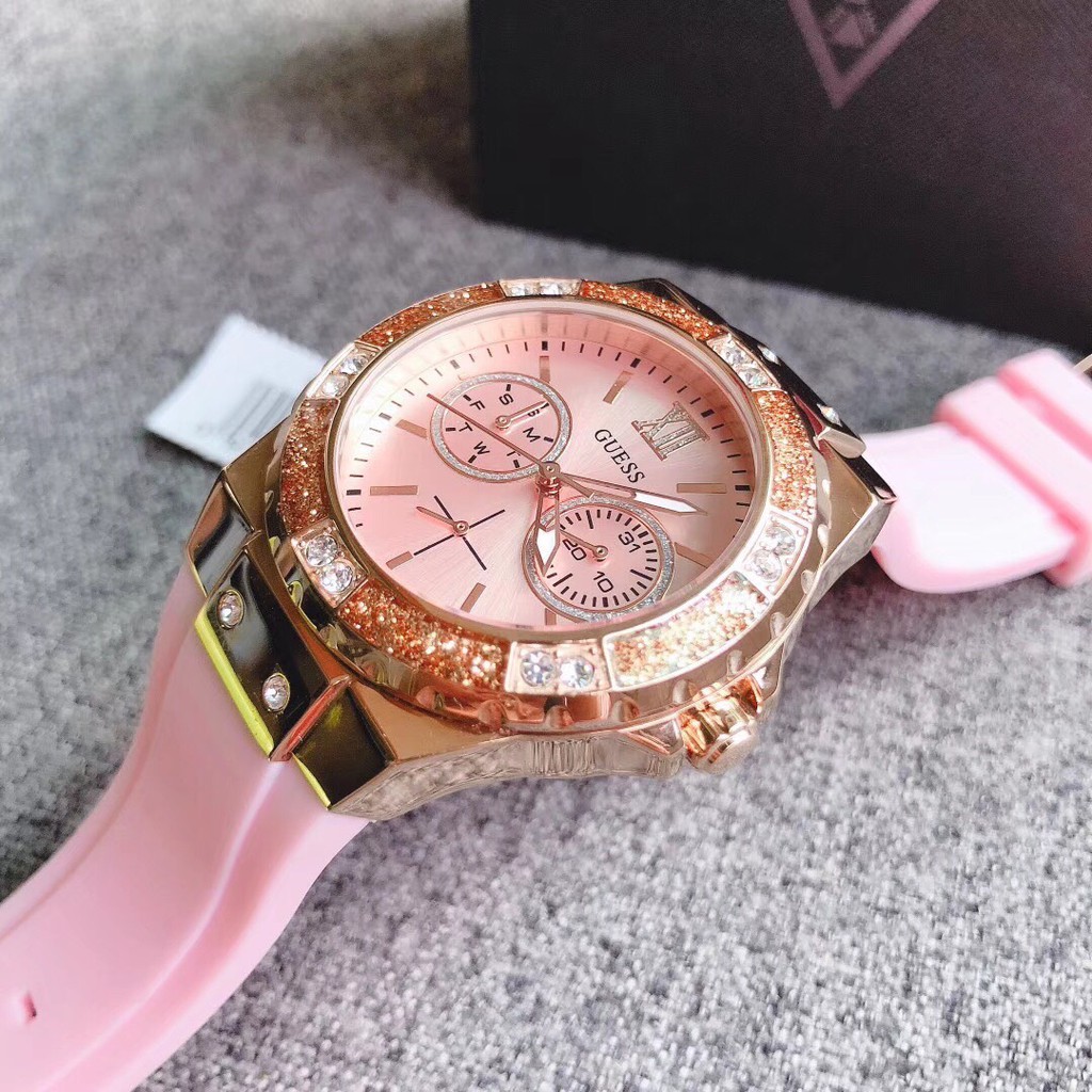 Đồng hồ nữ unisex guess w1053l3 dây cao su màu hồng