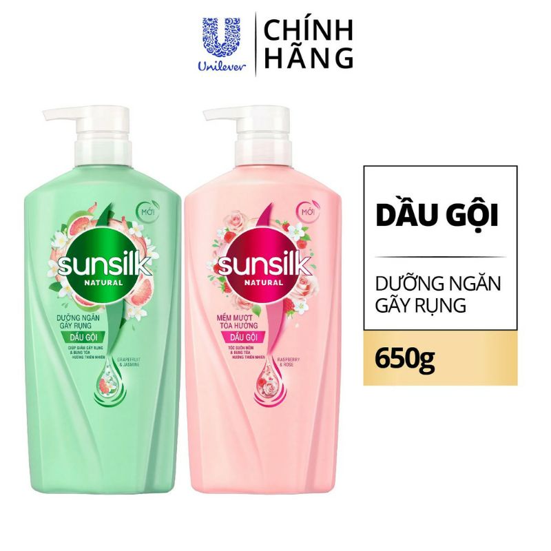 Dầu Gội Sunsilk Natural Chai 650g Giúp Ngăn Gãy Rụng, Tóc Suôn Mượt Với Dưỡng Chất Thiên Nhiên