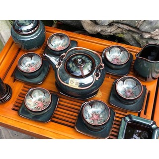 (Siêu Hot)Bộ ấm chén quai đồng ,chén nở hoa. Hàng nghệ nhân