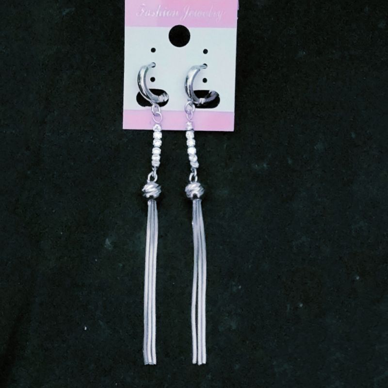 Bông tai inox nữ kiểu tòn ten hàng đá tua mì đẹp không đen