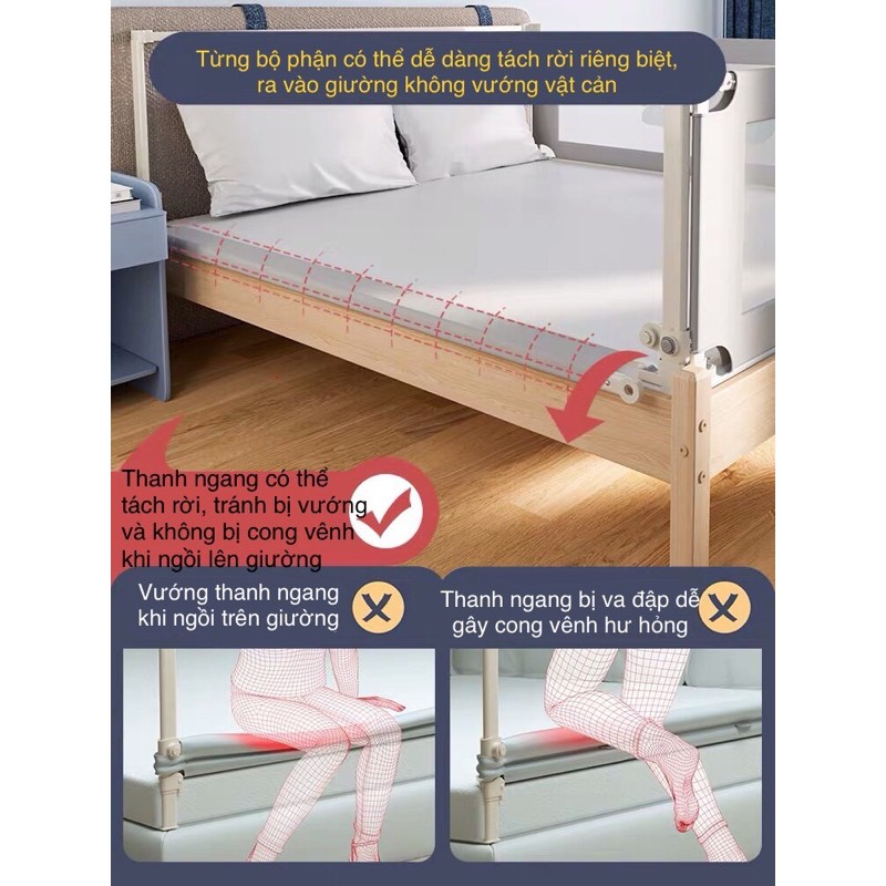 (BẢN CAO CẤP 2023) Thanh Chắn Giường BABY SMILES hoạ tiết thêu nổi 3D, độ cao 70-100cm