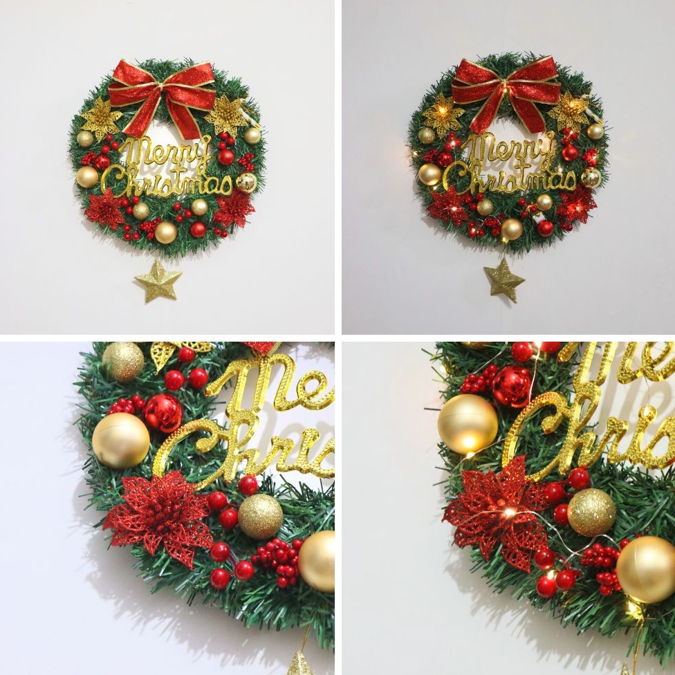 Vòng nguyệt quế vòng hoa noel mẫu D17 30CM (tặng kèm đèn)  trang trí giáng sinh, cây thông