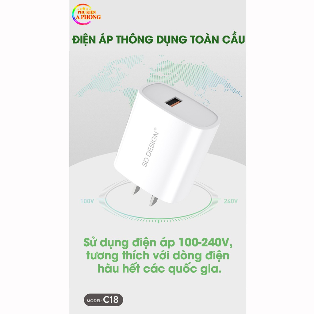 [Sỉ từ 5 sp] Củ sạc nhanh siêu tốc 8A C18 ✅ Cs tới 50W ✅ Chip thông minh, sạc nhanh không hại máy ✅ Chính hãng, BH 1 năm