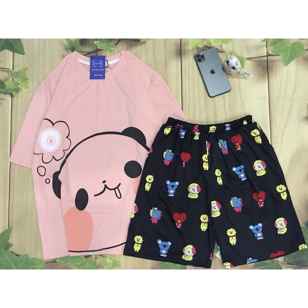 Đồ Bộ Nam Nữ Hoạt Hình Uniex Tay Lỡ Chibi Pig Hồng Lapi VN, Set Cartoon, Freesize, Thun Cotton Thoáng Mát