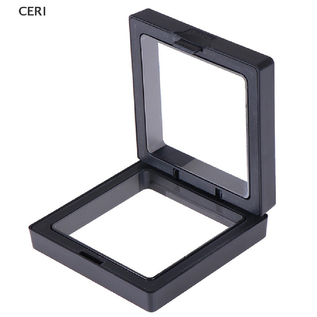 CE 70*70mm Black 3D floating jewelry coin display frame holder box case w/ stand RI