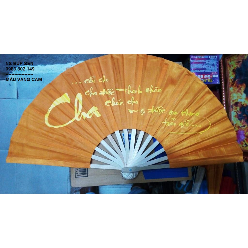 Quạt lụa thư Pháp, nan quạt dài 32 cm