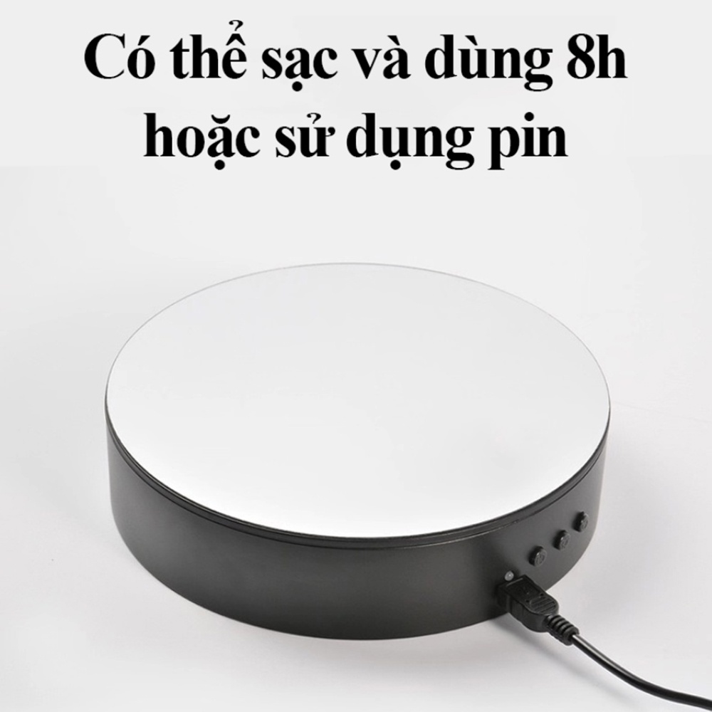 Bàn Xoay, Đế Xoay Mini Chụp Hình, Trưng Bày Sản Phẩm/ Mô Hình, Pin + Điện 220V, Size 15cm, Dùng Livestream Bán Hàng