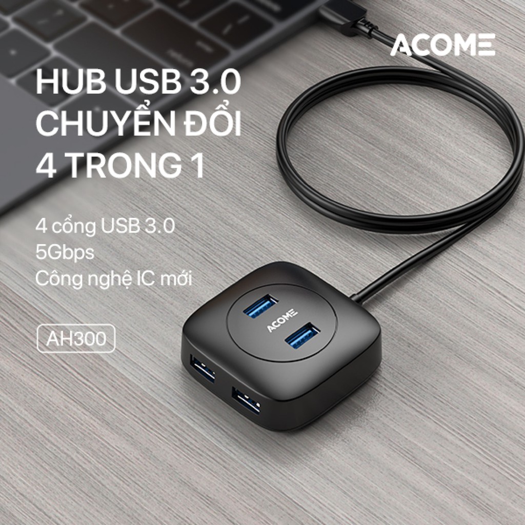 HUB USB 3.0 Bộ Chuyển Đổi 4 in1 ACOME AH300 Tốc Độ Truyền Tải Cao Công nghệ IC Mới - Hàng Chính Hãng