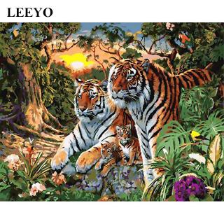 Tranh sơn dầu dạng đánh số hình hai chú hổ DIY 40*50cm