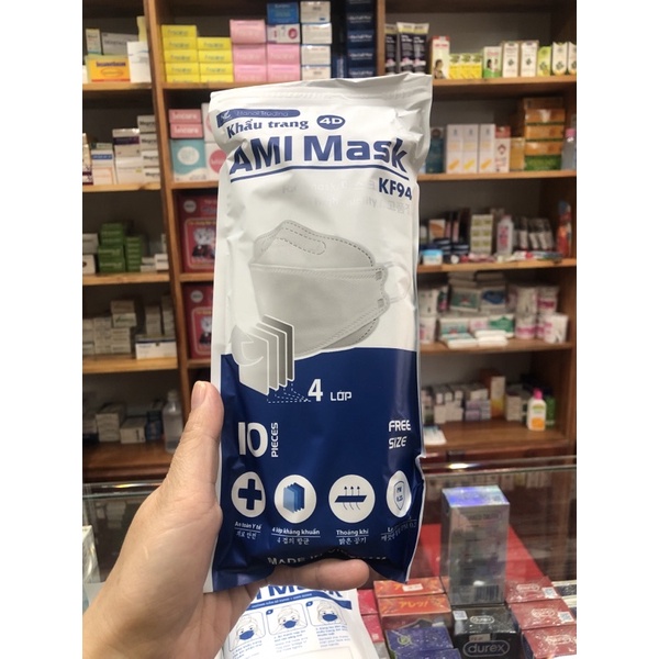 [Nguyên thùng] Khẩu trang y tế 4D KF94 Ami Gói 10 chiếc, mềm mại, ôm mũi, thoáng khí, chuẩn đẹp. Thùng 300 chiếc