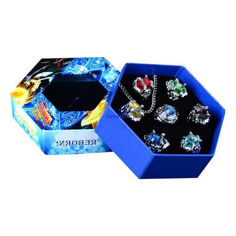 BTF 7Pcs/Set Katekyo Hitman Reborn Vongola Alloy Rings Anime Cosplay Fashion Jewelry Men women kids Gift