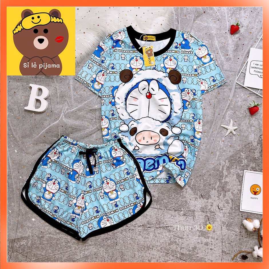 Đồ Bộ Pijama Thun Lạnh 3D Cao Cấp Tay Ngắn Quần Đùi Họa Tiết Hoạt Hình Dễ Thương P3