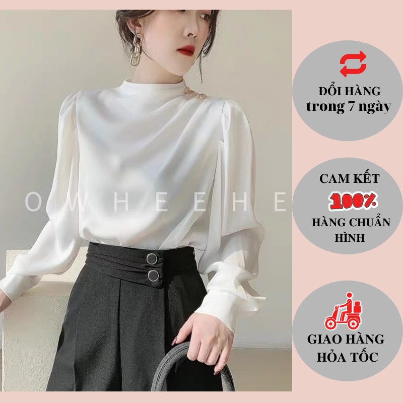 ao sơ mi hàn quốc nhún vai sang chảnh - chất liệu lụa mềm mịn không nhăn nhàu