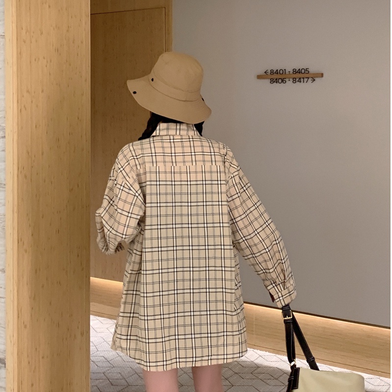 SUXI Áo Sơ Mi Tay Dài Dáng Rộng Kiểu Hàn Quốc Họa Tiết Sọc Caro Cá Tính