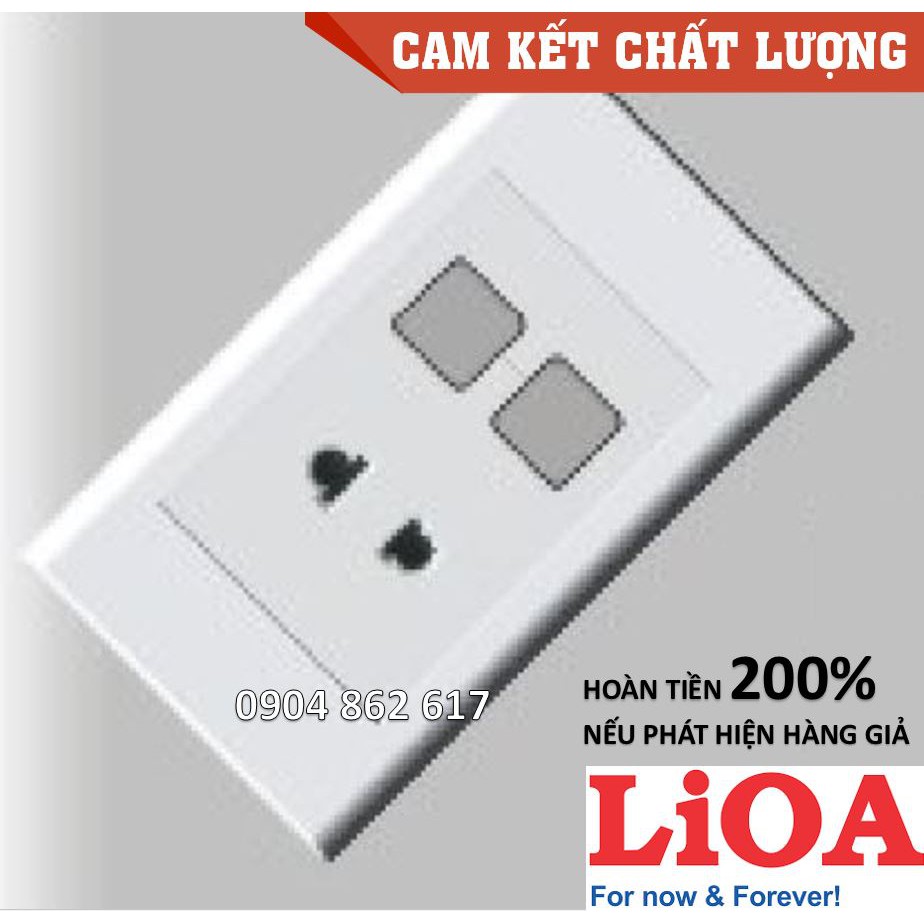 Mặt 1 ổ cắm + 2 lỗ LiOA chính hãng, Nhựa TRẮNG, tiếp điểm ĐỒNG