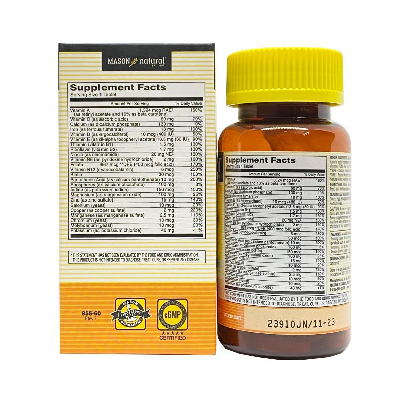 Viên uống bổ sung Vitamin khoáng chất tăng cường miễn dịch,sức khỏe mason natural Daily Multiple Vitamins