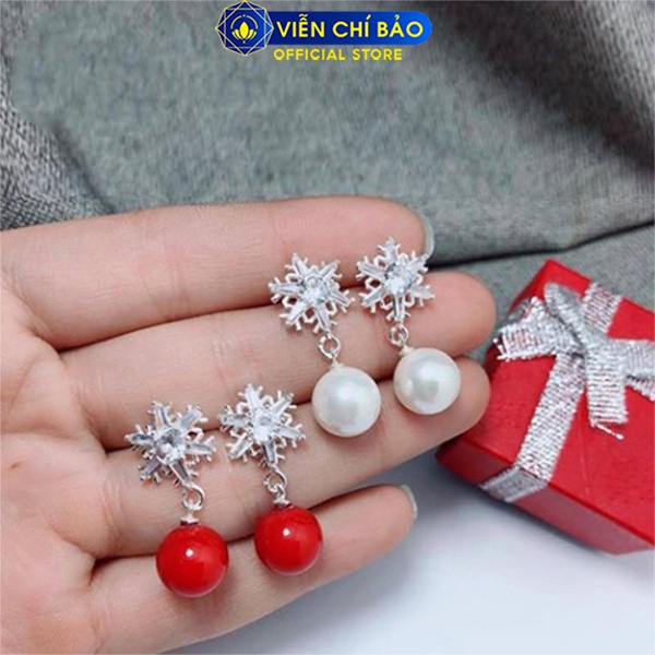 Bông tai bạc nữ bông tuyết quả cầu đỏ chất liệu bạc 925 thời trang phụ kiện trang sức nữ Viễn Chí Bảo B400543