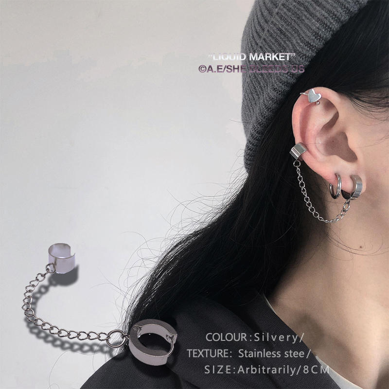 [Mã FASHIONCB7 hoàn 10K xu 50K] Khuyên tai kẹp vành dáng dài làm từ thép không gỉ phong cách Hàn Quốc thời trang nam nữ