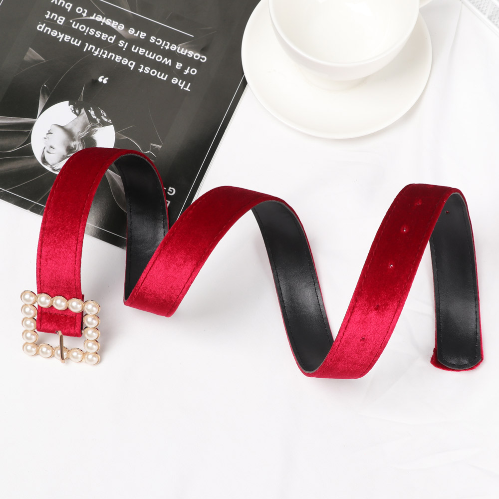 Thắt Lưng Vải Nhung Đính Hạt Ngọc Trai Nhiều Màu Sắc Phong Cách Thanh Lịch Thời Trang