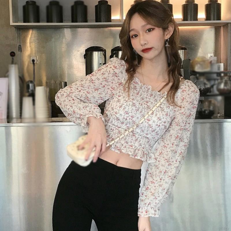 Áo voan xếp ly cổ vuông họa tiết hoa nhỏ xinh xắn cho bạn gái | BigBuy360 - bigbuy360.vn
