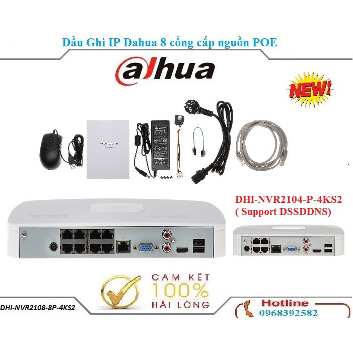 Đầu ghi Dahua 4-8 kênh IP hỗ trợ nguồn POE - DHI-NVR2104-P-4KS2 ( Support DSSDDNS)