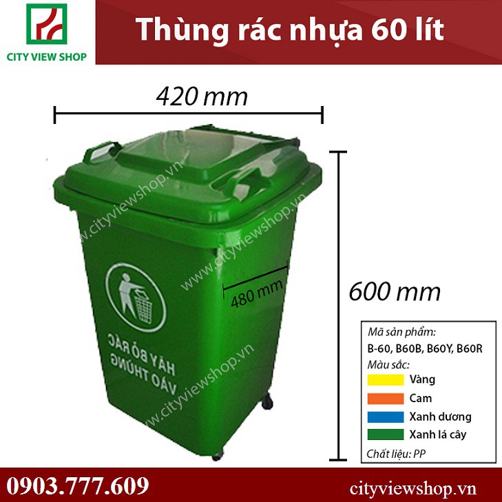 Thùng rác nhựa công nghiệp 60 lít