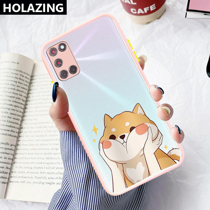 Camera Lens Protective Phone Case OPPO A9 2020 A5 A3S AX7 AX5S A7 OPPO A53 A31 A91 A12 F17 A52 A72 A92 vỏ điện thoại Cute Shiba Inu Matte Scrub PC Hard Cover Anti-Scrach Shockproof