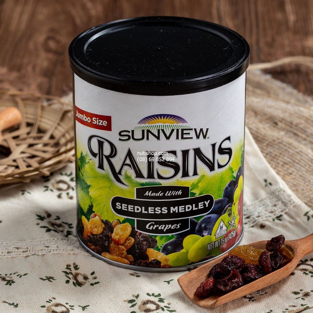 [Mã GRO0202 hoàn 8% đơn 300K] Nho Khô Mỹ Raisin Sunview không hạt vị thập cẩm 425g