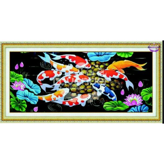 Tranh đính đá Cửu Ngư Quần Hội KT:120×65 cm