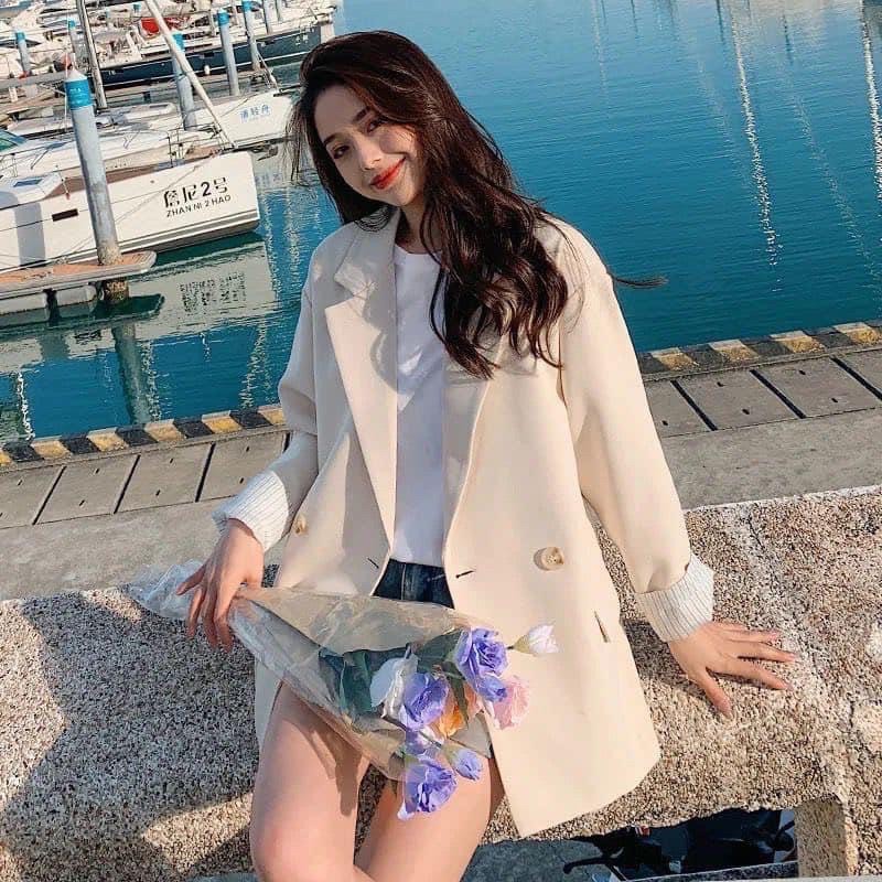 Áo blazer phong cách Ulzzang Hàn Quốc loại 1 màu be và đen dành cho nữ chất đẹp dáng vest dài tay phom rộng cá tính | BigBuy360 - bigbuy360.vn