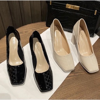 Giày cao gót dập vân đen be hot 2021 (order)