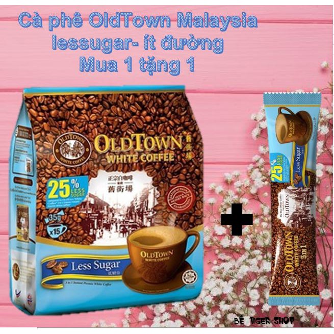 Cà Phê trắng Oldtown Less Sugar Malaysia mua 1 tặng 1