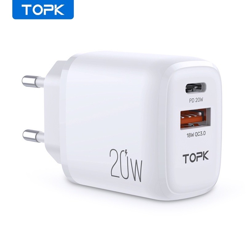 Cốc sạc TOPK B210P Mini 20W PD3.0 QC3.0 2 cổng