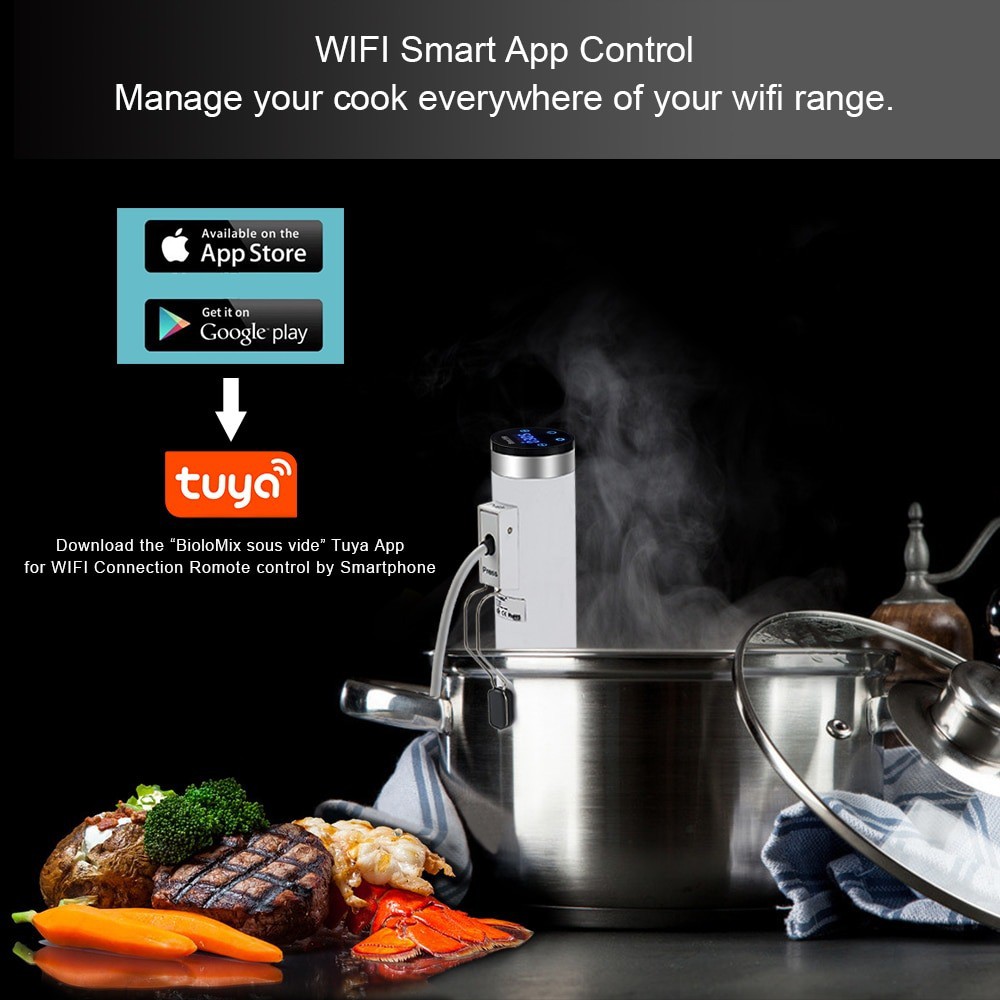 Máy nấu chậm Sous vide BioloMix SV-9001 màn hình điều khiển LED và App Wifi thế hệ thứ 4