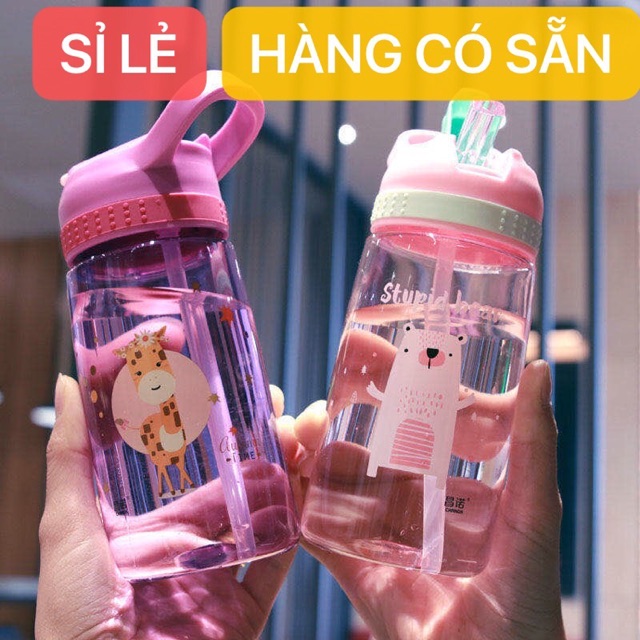 Nini_kids: Bình nước cho bé mùa hè có tay cầm, ống hút  450ml