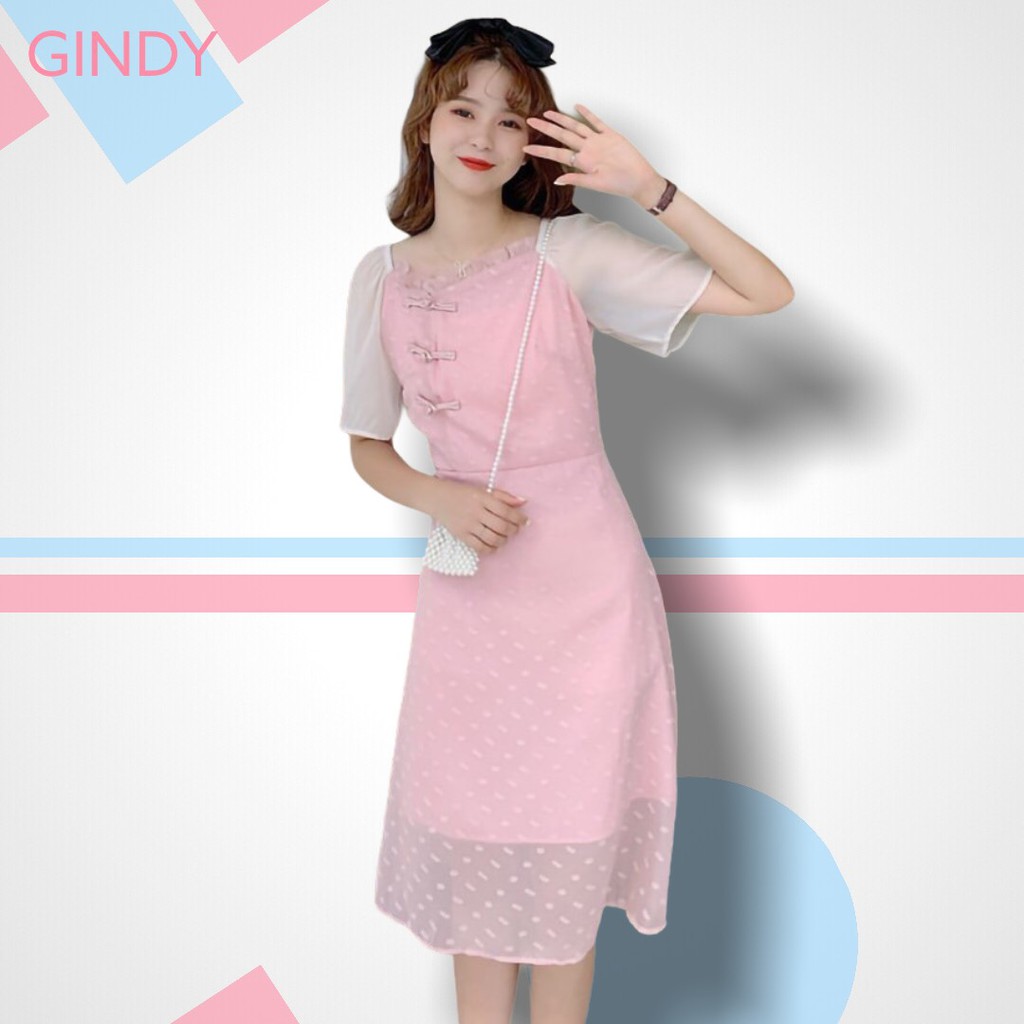 Váy cách tân GINDY váy cách tân dáng dài tay ngắn màu hồng nữ tính (hàng loại 1)