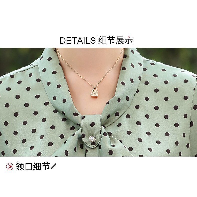 Áo sơ mi chiffon tay ngắn họa tiết chấm bi thời trang cho phụ nữ trung niên