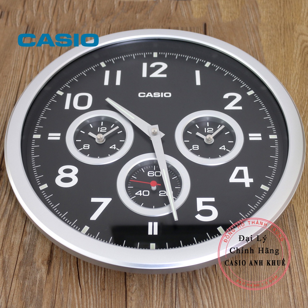 Đồng hồ treo tường Casio cỡ lớn IQ-90A-8DF giờ kép kim trôi im lặng cỡ to 35cm